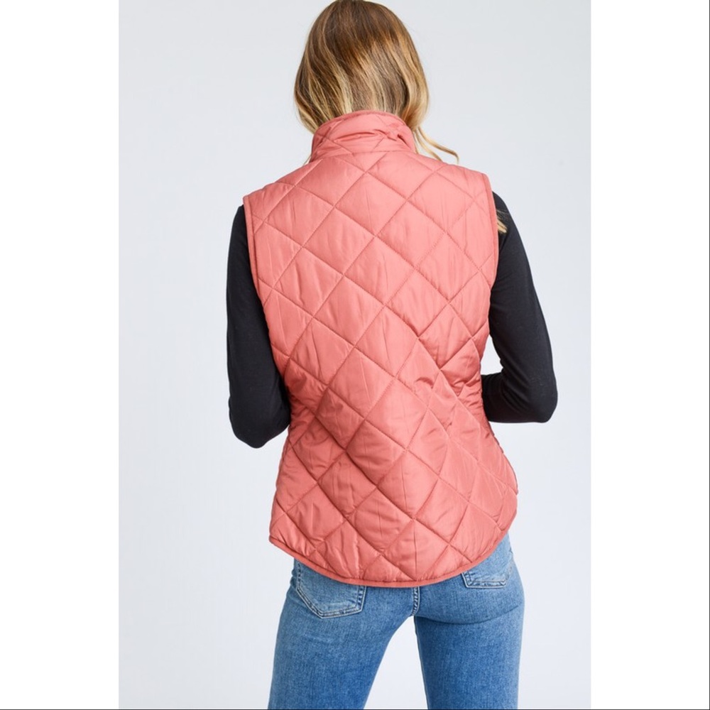 LAST ONE! Quilted Padded Vest With Pockets-SALMON - Picture 4 of 4